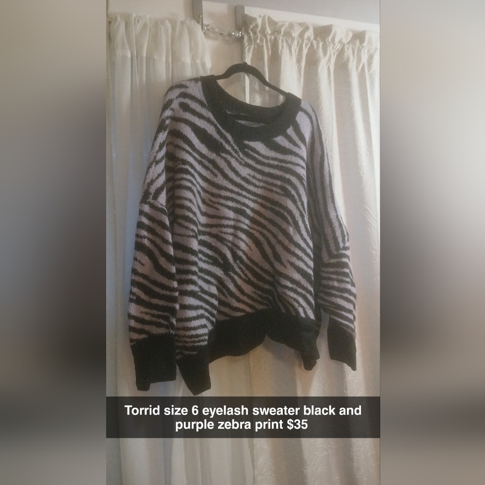 Torrid Black and Purple Zebra Print Sweater